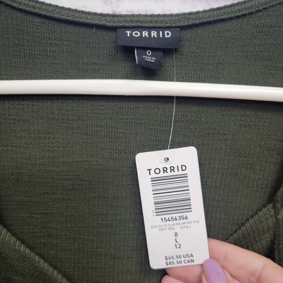 NWT Torrid Fluted Skater Dress Size L Olive Green Cinched Front Stretchy Pockets - Picture 6 of 10